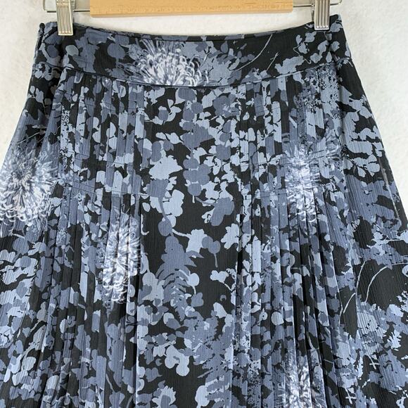 Ann Taylor Womens 100% Silk Floral Midi Skirt Sz 0 Dark Romantic Pleated Office - Picture 7 of 13